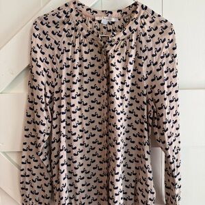 Boden Women’s Cream Blouse with Navy Swans Size 6 Hidden Buttons Workwear Career